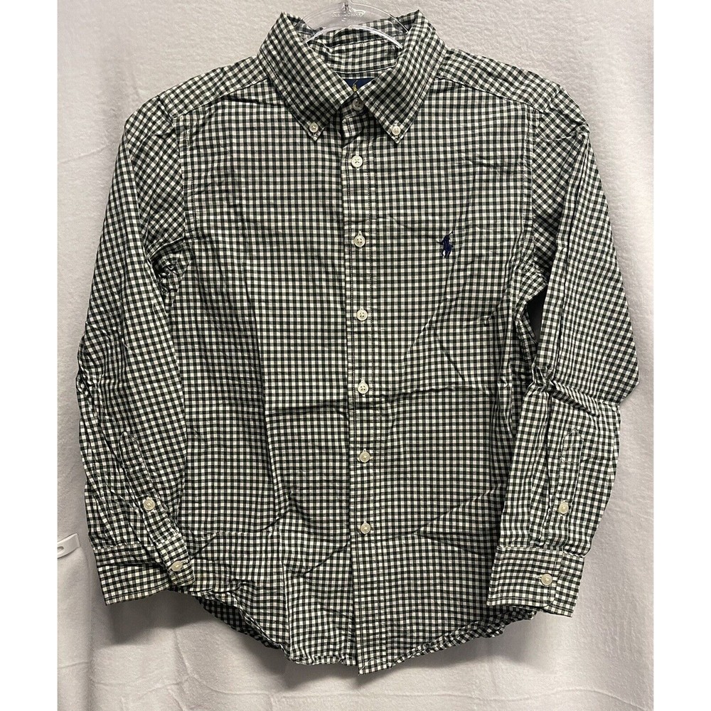 Ralph Lauren Shirt Boys M 10 12 Green Gingham Long Sleeve Button Down